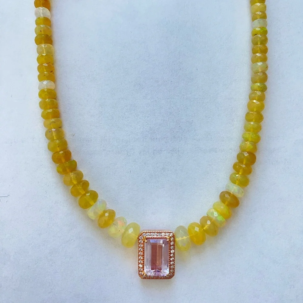 Jacquie Aiche Pave diamond and Kunzite center stone  rose-gold necklace. - Picture 5 of 16
